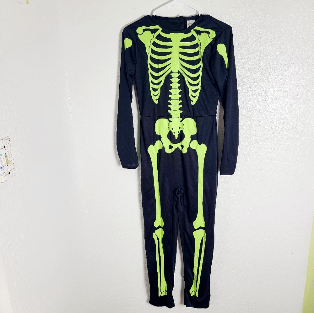Familus Black Skeleton Costume with Neon Green Bones, 12-14 Years Unisex